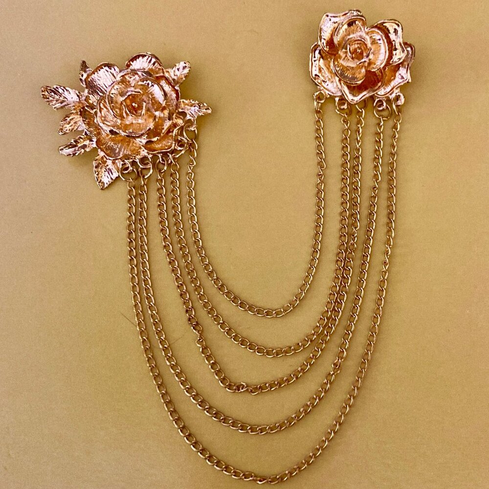 Knighthood "Elegant Rose" double brooch (gold tone) (unisex)